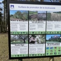 Panneau sur la biodiversité de la ferme de la fondation CSC St-Barthélémy